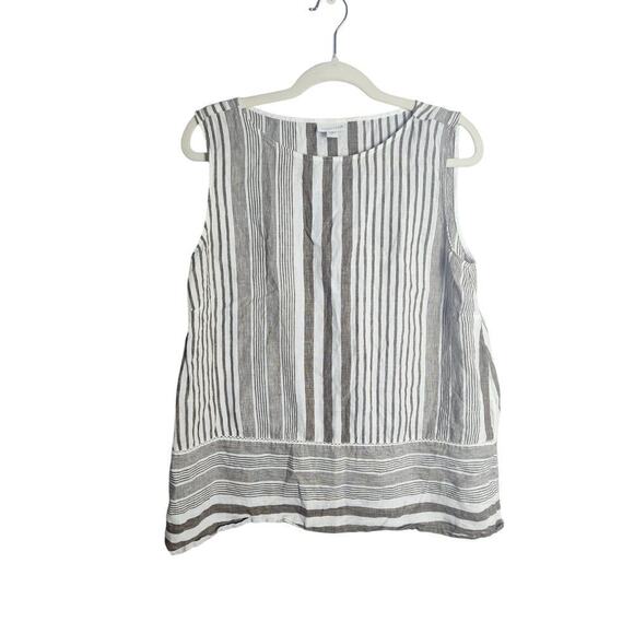 J. Jill Love Linen tank Tunic sz L Large Striped neutral minimalist beachy boho - Picture 1 of 8